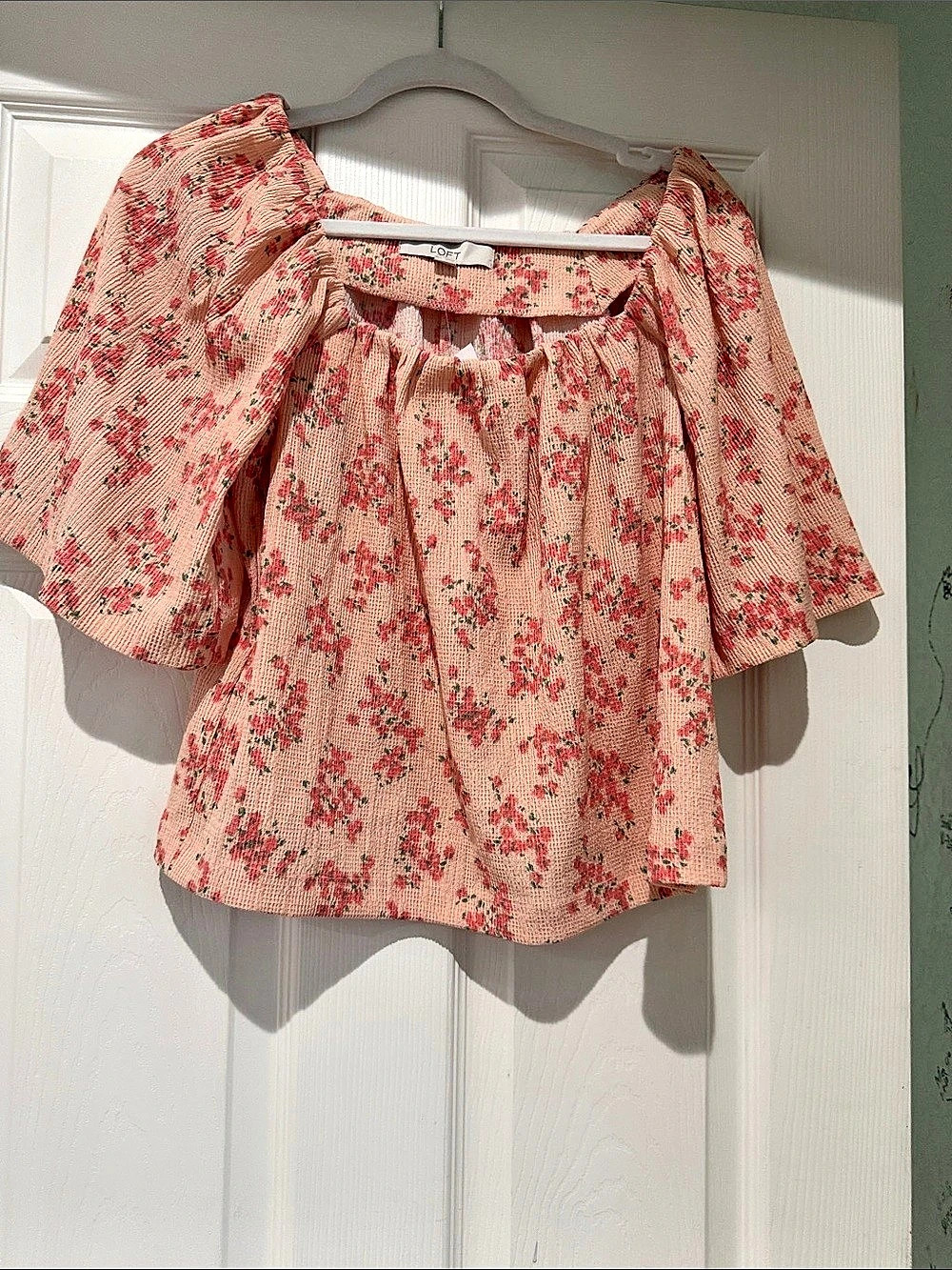 LOFT Floral Square Neck Top Floral Blouse in Pink & Red Size XS NWT